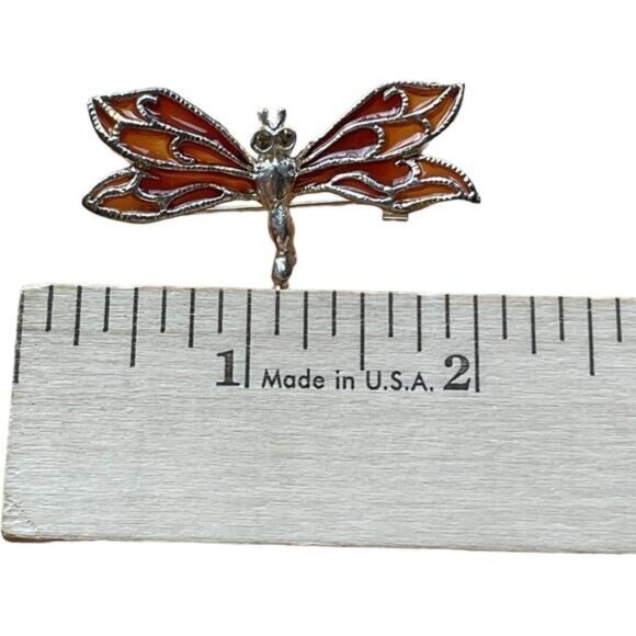 Dragonfly Dual Pendand Brooch Pin With Amber & Silver Toned Wings - Picture 2 of 4
